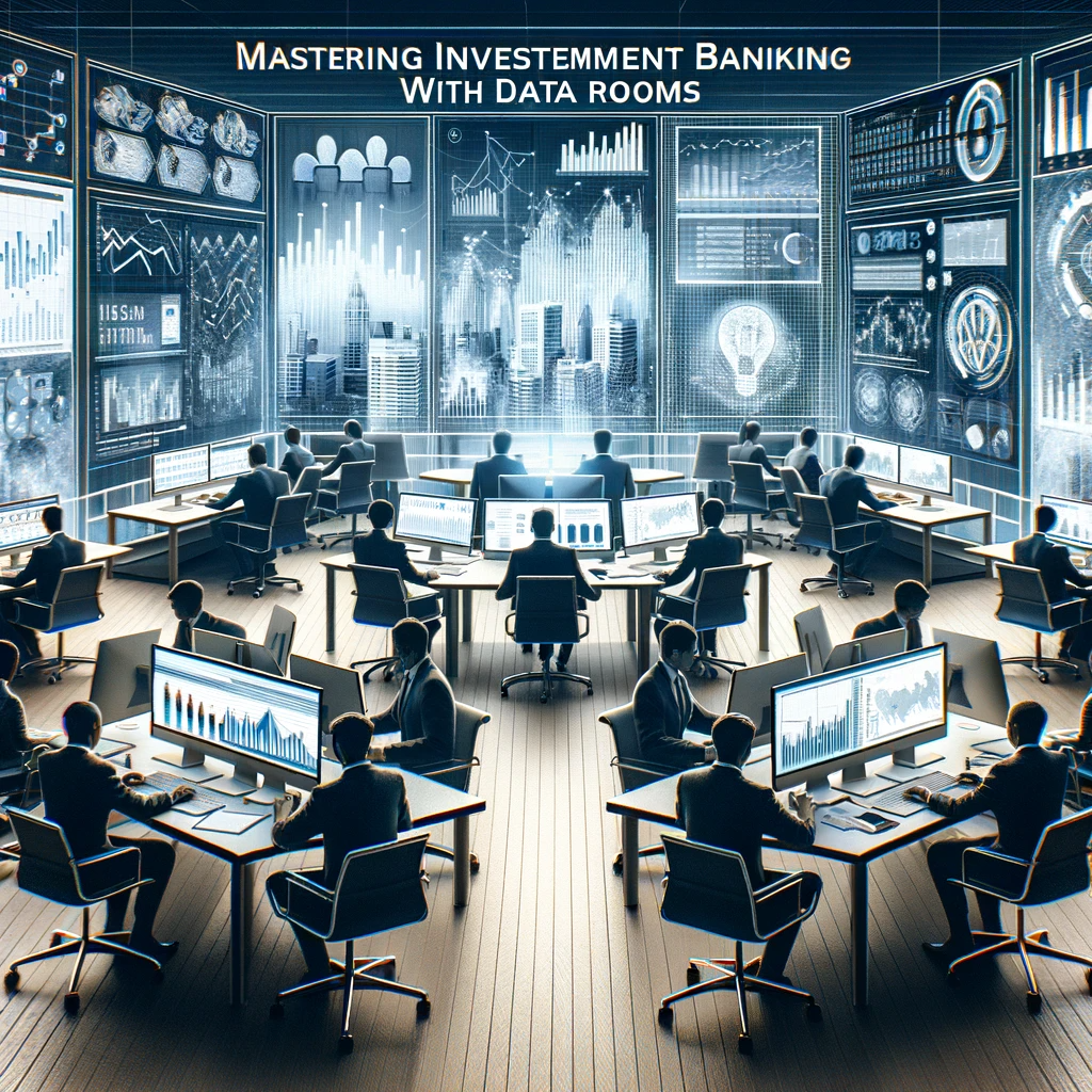 Create main image for blog post on topic Mastering Investment Banking with Data Rooms